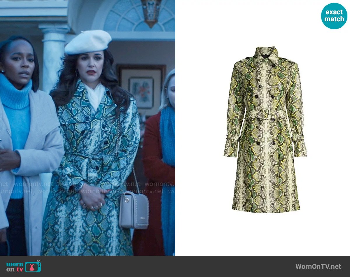 Kobi Halperin Estella Snake Trench Coat worn by Birdie (Melissa Fumero) on Grosse Pointe Garden Society