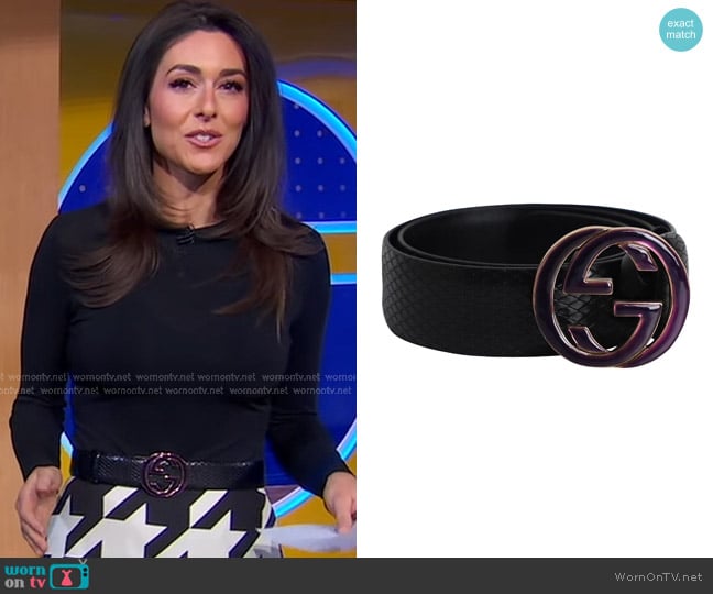 Gucci GG Interlocking Leather Belt in Black/Purple worn by Erielle Reshef on Good Morning America