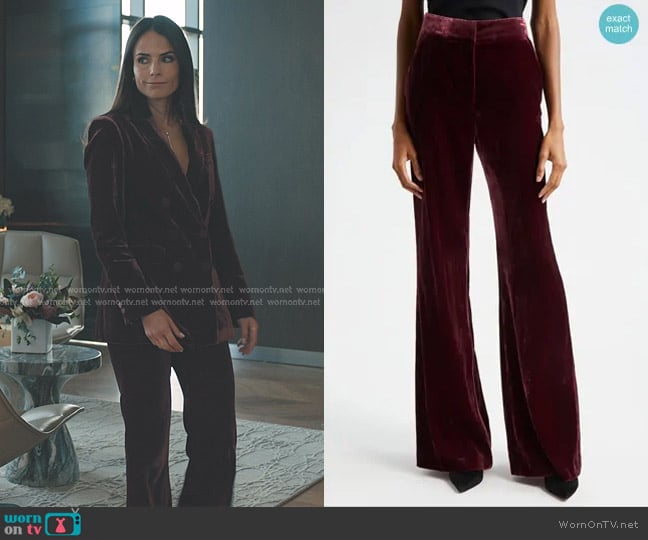 Veronica Beard Lebone Velvet Wide Leg Pants in Wine worn by Chloe (Jordana Brewster) on Elsbeth