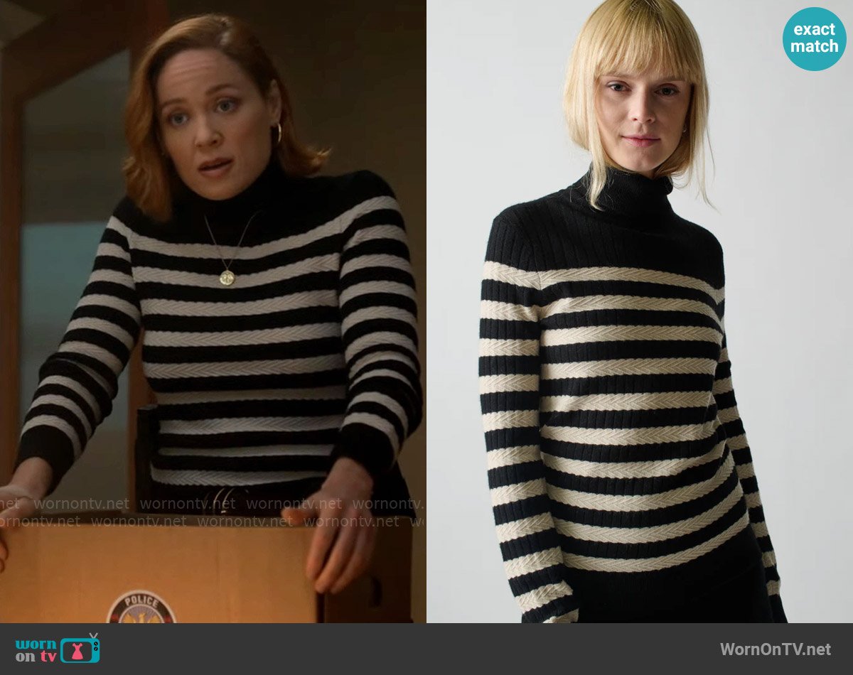 Lingua Franca Morrissey Stripe Turtleneck in Jet worn by Angie Polaski (Erika Christensen) on Will Trent