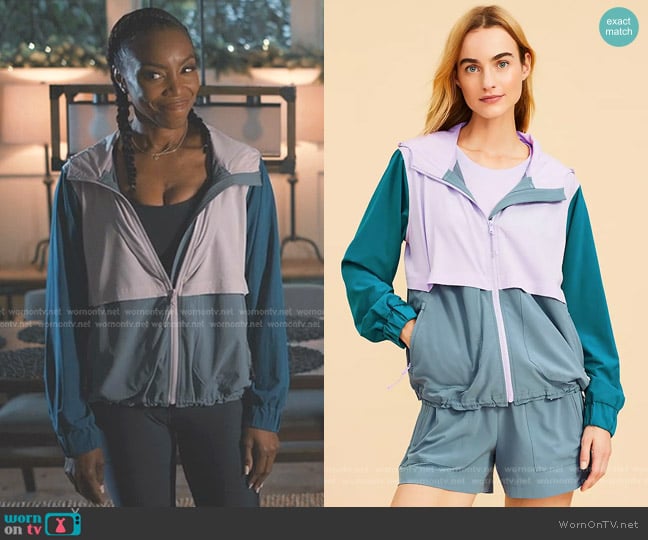 Lou & Grey Colorblock Wanderweave Windbreaker in Shadow Lake worn by Helen Decatur (Heather Headley) on Sweet Magnolias