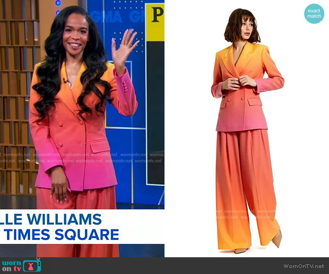 Mac Duggal Double Breasted Crepe Ombre Blazer and Wide Leg Trouser worn by Michelle Williams on Good Morning America