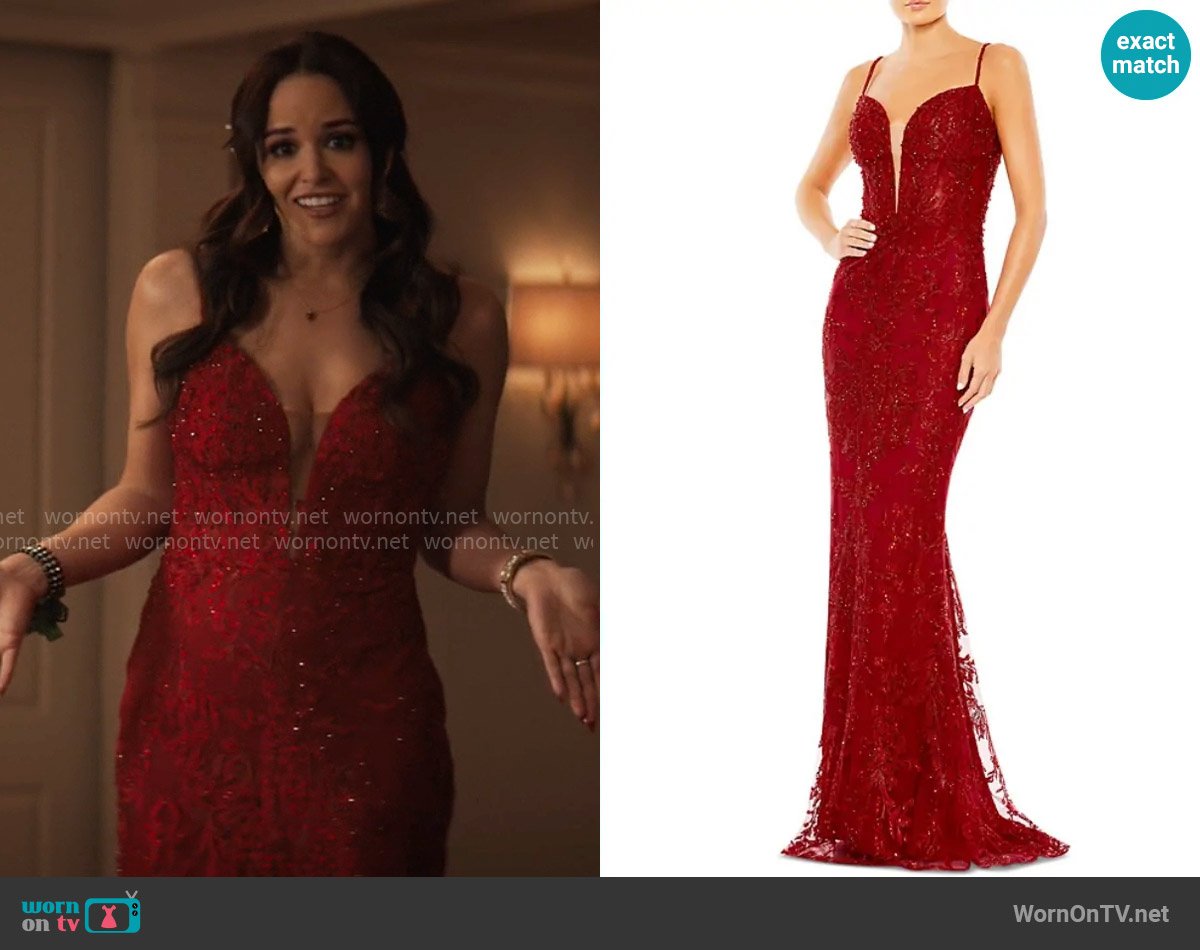 Mac Duggal Sequin Floral Plunge Neck Sheath Gown worn by Birdie (Melissa Fumero) on Grosse Pointe Garden Society