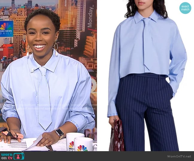 Zinhle’s blue tie neck shirt on NBC News Daily