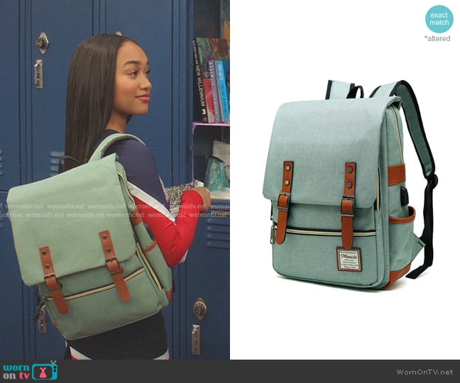 Mancio Vintage Laptop Backpack in Green worn by Tori (Lauryn Hard) on All American