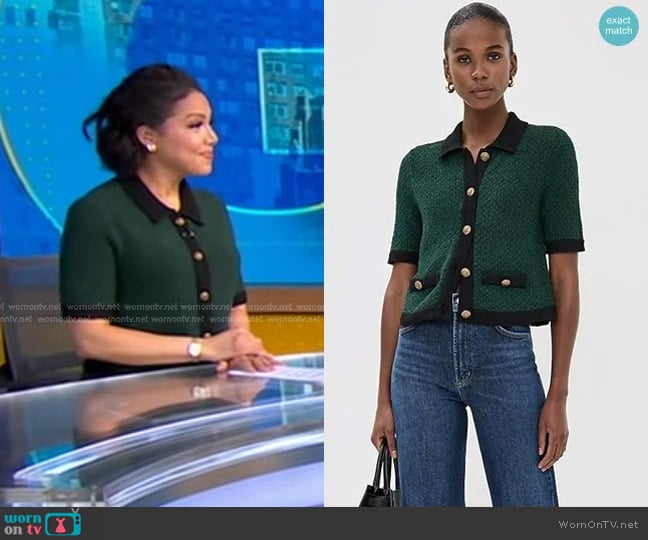 Veronica Beard Marie Cardigan in Pine/Black worn by Stephanie Ramos on Good Morning America