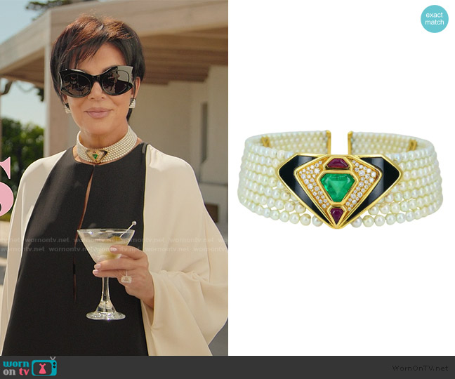 Marina B Pearl Gemstones Collar Necklace Vintage Jewelry worn by Kris Jenner (Kris Jenner) on The Kardashians