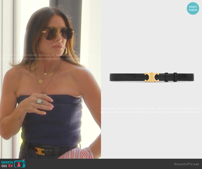 Celine Medium Triomphe Belt in Taurillon Leather Black worn by Kyle Richards on The Real Housewives of Beverly Hills