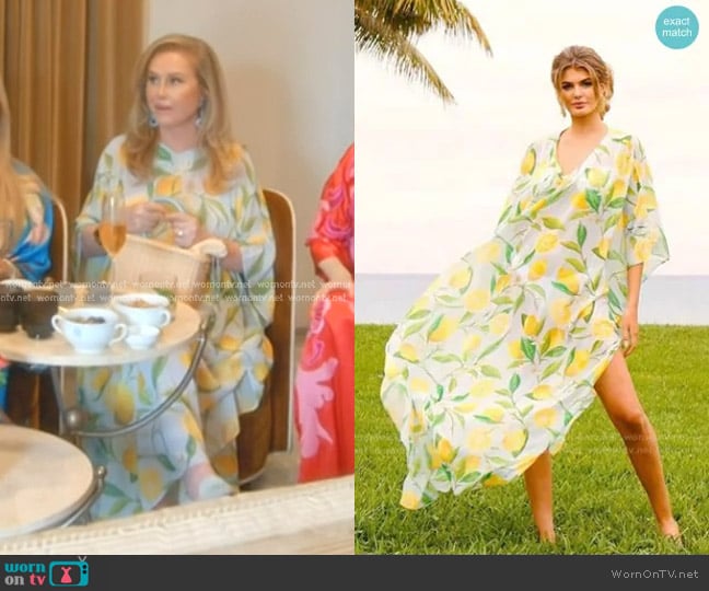 Mestiza New York Lemon Print Caftan Dress worn by Kathy Hilton on The Real Housewives of Beverly Hills