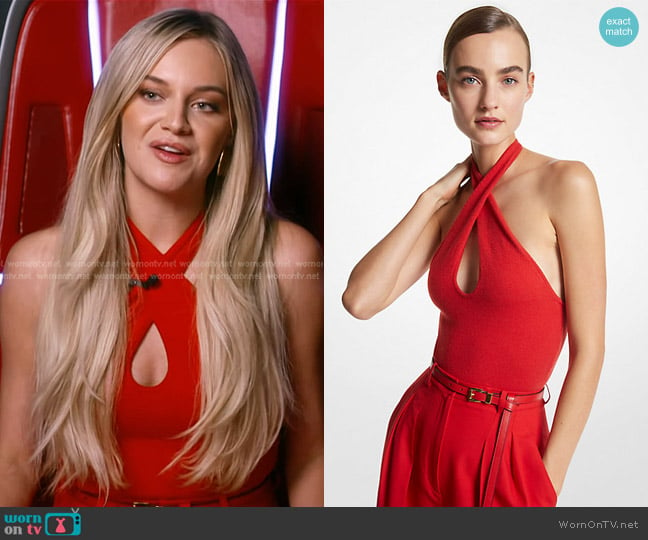 Michael Kors Collection Stretch Cashmere Halter Bodysuit worn by Kelsea Ballerini on The Voice