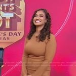 Milly Almodovar’s camel ribbed knit dress on Good Morning America