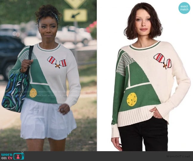 Minnie Rose Cotton Cashmere Pickleball Crew Sweater worn by Helen Decatur (Heather Headley) on Sweet Magnolias