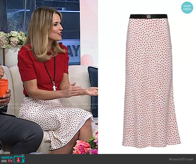 Miu Miu Crepe De Chine Cuori Midi Skirt worn by Savannah Guthrie on Today