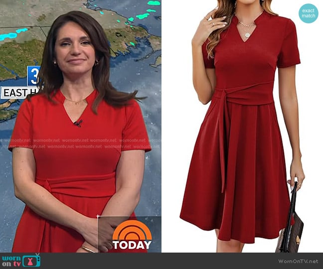 Mokayee at Amazon Short Sleeve V Neck Fit and Flare Dress worn by Maria Larosa on Today