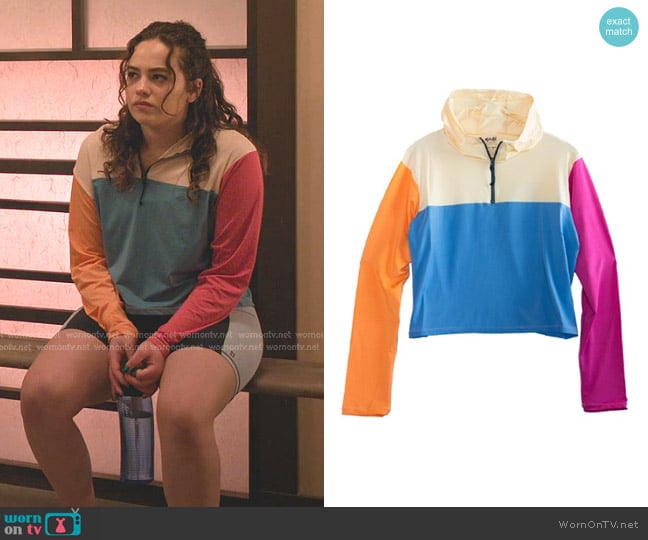 Nani Swimwear  Quarter-Zip Sunshade worn by Samantha LaRusso (Mary Mouser) on Cobra Kai