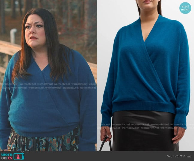 Neiman Marcus Cashmere Collection Plus Size Cashmere Faux Wrap Sweater worn by Dana Sue Sullivan (Brooke Elliott) on Sweet Magnolias