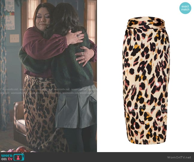 Never Fully Dressed Jaspre Skirt in Brown Leopard worn by Dana Sue Sullivan (Brooke Elliott) on Sweet Magnolias