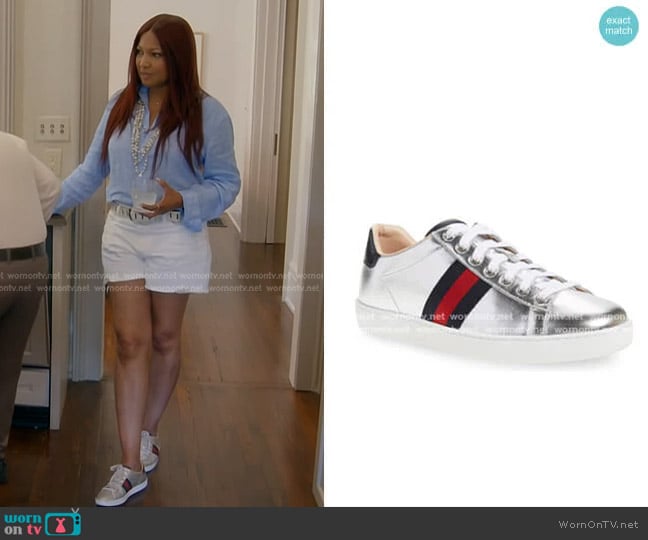 Gucci New Ace Metallic Low Top Sneaker worn by Garcelle Beauvais on The Real Housewives of Beverly Hills