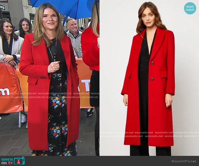 Bcbgmaxazria Notch Collar Single Breasted Riding Coat worn by Jenna Bush Hager on Today