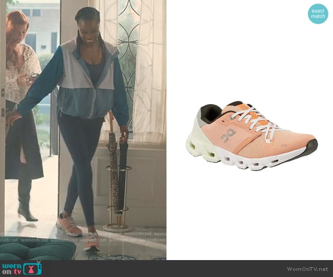 On Cloudflyer 4 Sneakers in Peach/Aloe worn by Helen Decatur (Heather Headley) on Sweet Magnolias