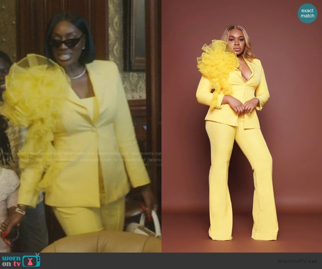 Oyemwen Yellow Tulle Power Suit worn by Wendy Osefo on The Real Housewives of Potomac