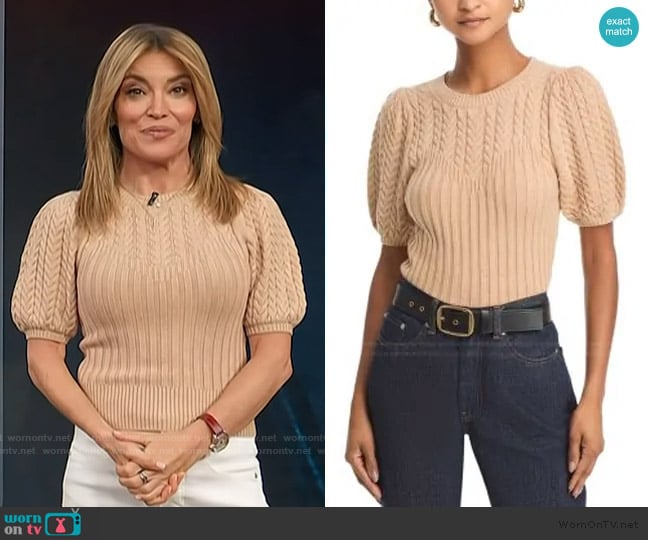 Paige Aeris Rib Cable Stitch Top worn by Kit Hoover on Access Hollywood