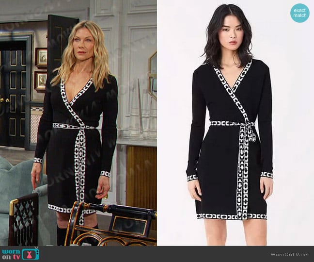 Diane von Furstenberg Perry Knit Mini Wrap Dress worn by Kristen DiMera (Stacy Haiduk) on Days of our Lives