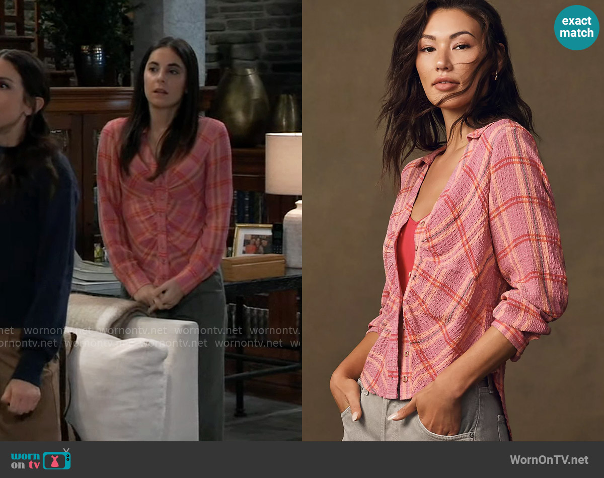 Pilcro at Anthropologie Ruched Deep-V Plaid Buttondown worn by Molly Lansing-Davis (Kristen Vaganos) on General Hospital