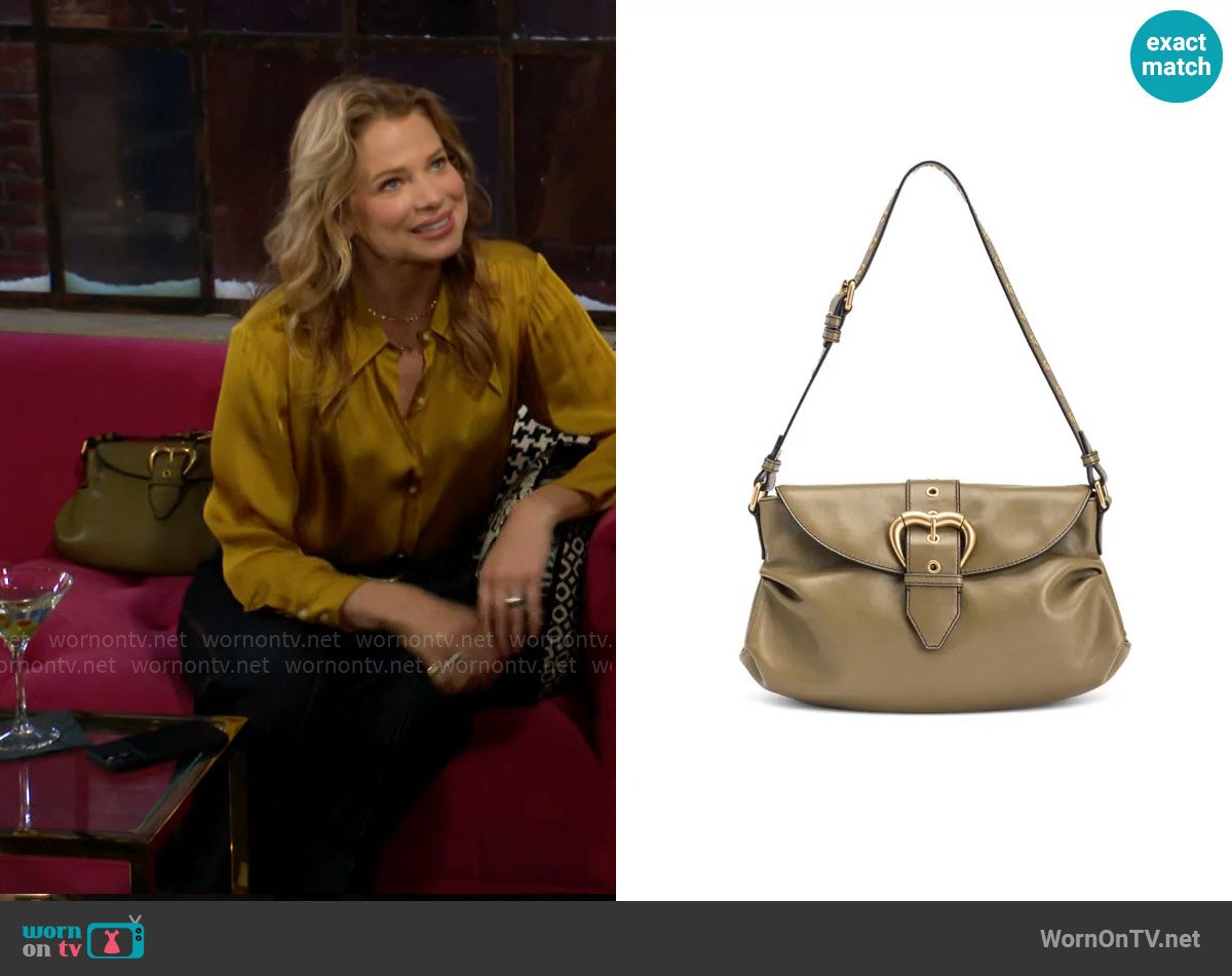 Pinko Classic Jolene leather shoulder bag worn by Summer Newman (Allison Lanier) on The Young and the Restless