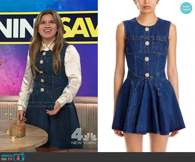 Self Portrait Denim Skater Mini Dress worn by Kelly Clarkson on The Kelly Clarkson Show