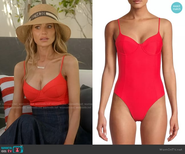 Ramy Brook Jayda Bustier One-Piece Swimsuit in Flame worn by Dorit Kemsley on The Real Housewives of Beverly Hills