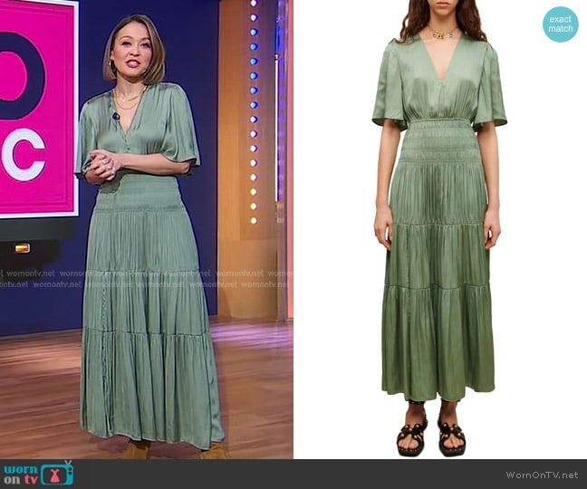 Maje Rome Dress in Green worn by Eva Pilgrim on Good Morning America