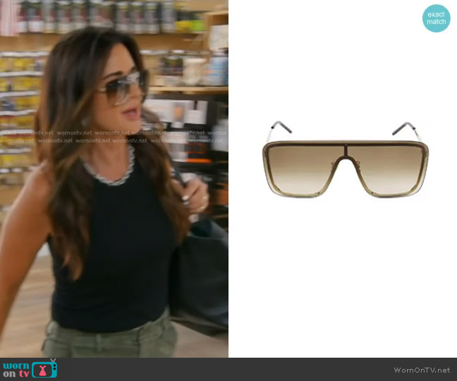 Saint Laurent New Wave 99MM Mask Sunglasses worn by Kyle Richards on The Real Housewives of Beverly Hills