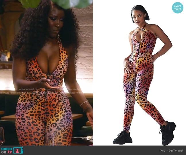 Savage x Fenty Hotline Jumpsuit in Caramel Leopard worn by Bozoma Saint John on The Real Housewives of Beverly Hills