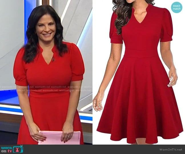 Mokayee at Amazon Short Puff Sleeve Fit and Flare Dress worn by Darlene Rodriguez on Today