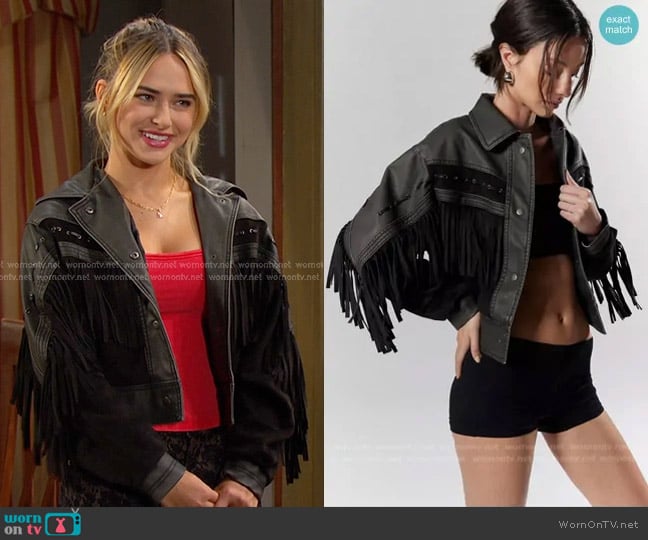 Silence + Noise Hannah Western Fringe Faux Leather Jacket worn by Holly Jonas (Ashley Puzemis) on Days of our Lives