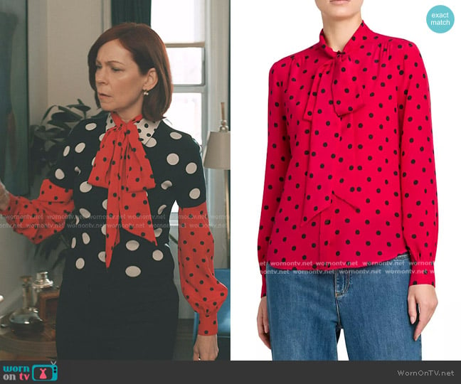 Moschino Silk Polka-Dot Tie-Neck Blouse worn by Elsbeth Tascioni (Carrie Preston) on Elsbeth