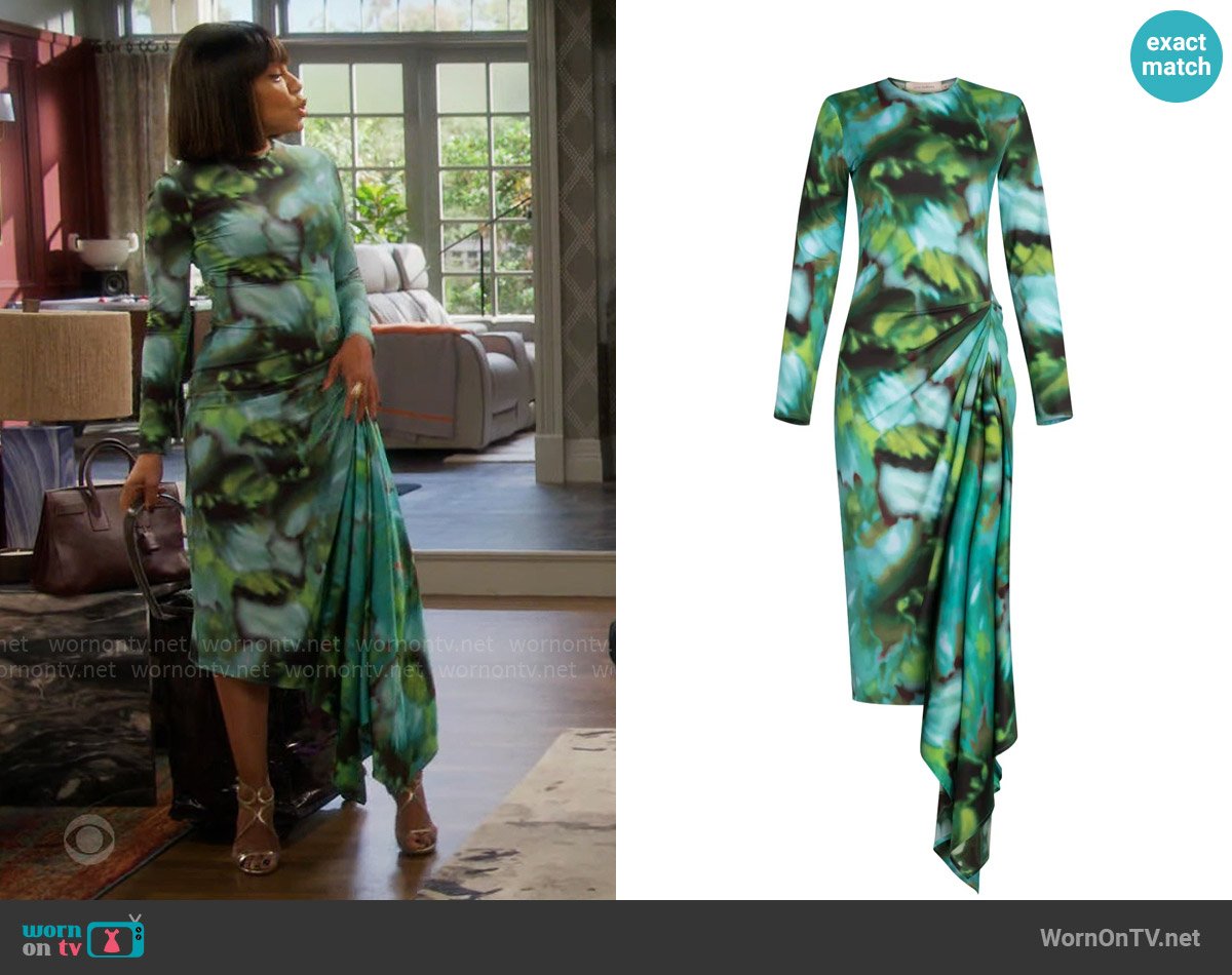 Catherine’s green tie dye long sleeve dress on Poppas House