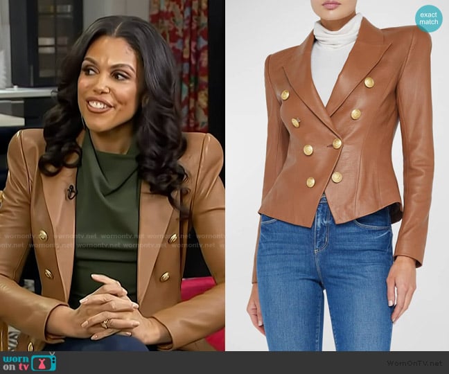 Karla Mosley’s brown leather blazer on Access Hollywood