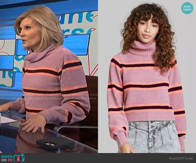 Wild Fable Striped Turtleneck Pullover Sweater in Mauve worn by Kate Snow on NBC News Daily