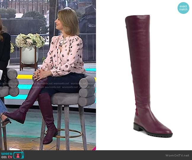 Stuart Weitzman City Over-the-Knee Boot in Cranberry worn by Samantha Brown on Today