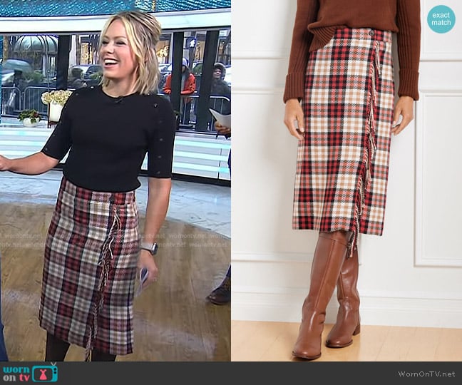 Talbots Fringe Wrap Skirt in Amazing Plaid worn by Dylan Dreyer on Today