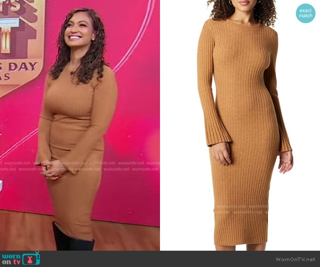 The Drop Fernanda Bell Sleeve Ribbed Sweater Dress worn by Milly Almodovar on Good Morning America