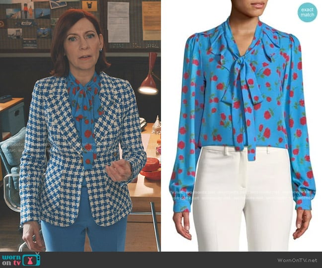 Michael Kors Collection Tie-Neck Scattered Rose-Print Blouse worn by Elsbeth Tascioni (Carrie Preston) on Elsbeth