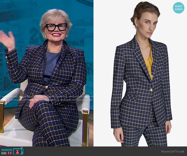 Tommy Hilfiger Plaid-Print Slim-Fit Single-Button Blazer worn by Libba Bray on Good Morning America