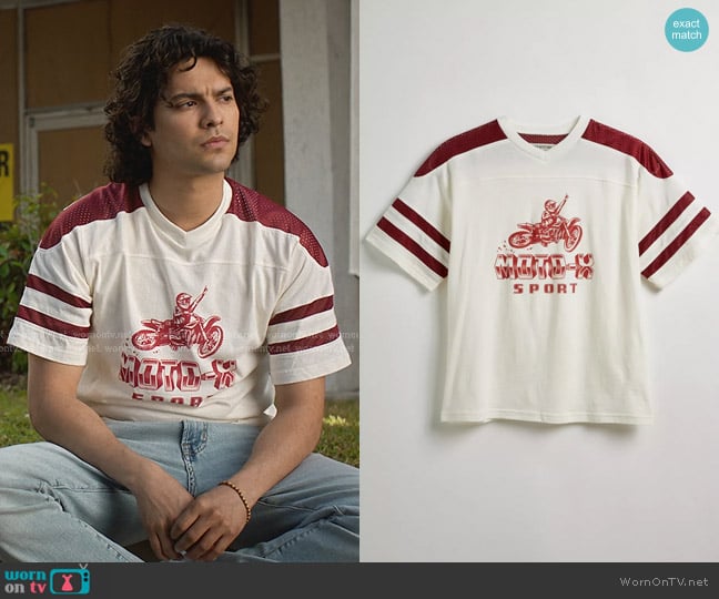 Urban Outfitters Moto Jersey Tee worn by Miguel Diaz (Xolo Mariduena) on Cobra Kai