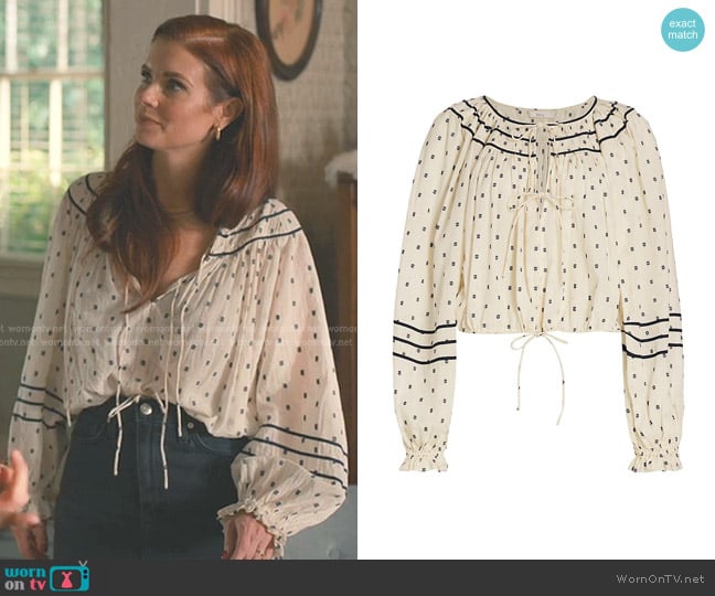 Ulla Johnson Francoise Blouse in Ivory worn by Maddie Townsend (JoAnna Garcia Swisher) on Sweet Magnolias