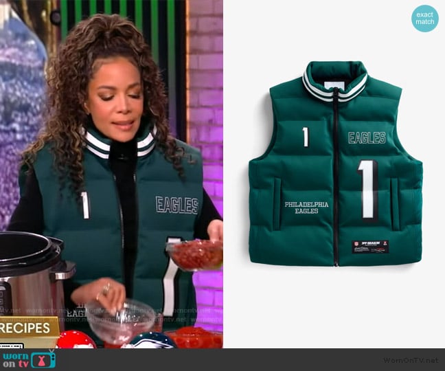 NFL Philadelphia Eagles Jalen Hurts Midnight Green Off Season x NFL Player Puffer Vest worn by Sunny Hostin on The View