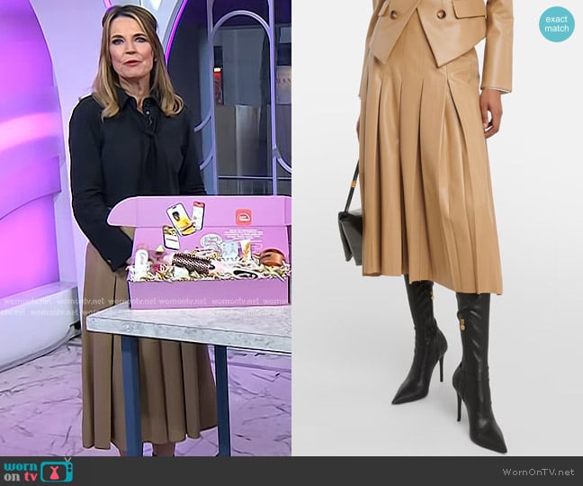 Veronica Beard Herson Pleated Vegan Leather Midi Skirt worn by Savannah Guthrie on Today