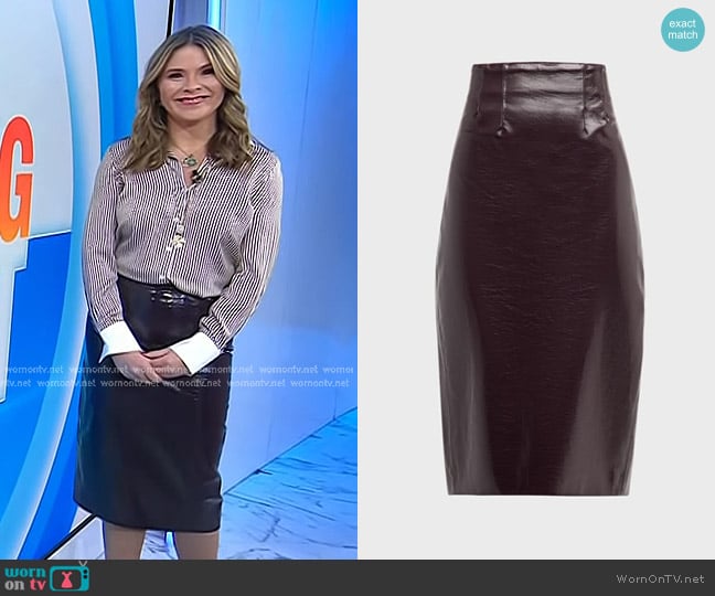 Veronica Beard Holmes Vegan Leather Pencil Skirt in Plum worn by Jenna Bush Hager on Today